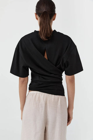 Cotton Jersey Split Back Tee in Black