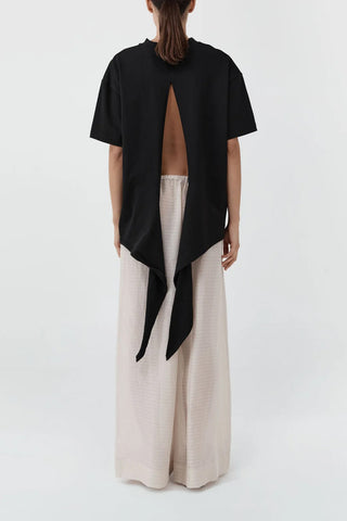 Cotton Jersey Split Back Tee in Black