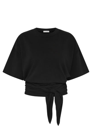 Cotton Jersey Split Back Tee in Black