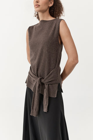 Fine Merino Tie Waist Top in Mulch