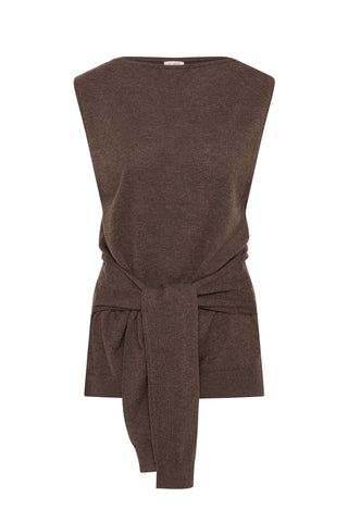 Fine Merino Tie Waist Top in Mulch