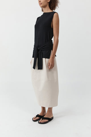 Fine Merino Tie Waist Top in Black