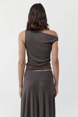Fine Jersey Asymm Top in Soot