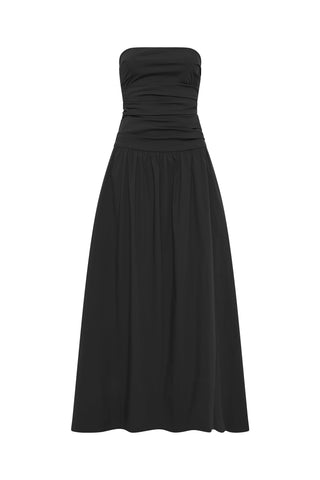 Gathered Strapless Tie Back Dress in Black