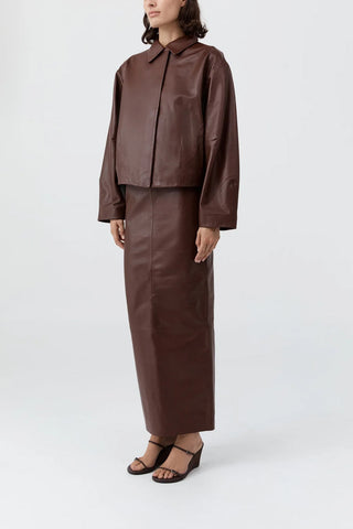Leather Cocoon Jacket in Rum