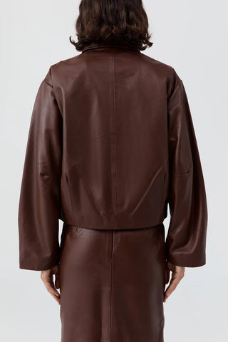 Leather Cocoon Jacket in Rum