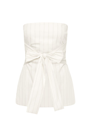 Strapless Tie Back Top in Ecru Stripe