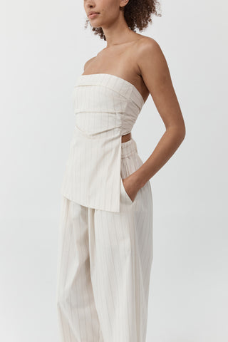 Strapless Tie Back Top in Ecru Stripe