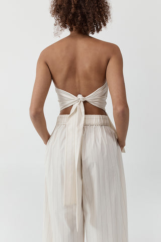 Strapless Tie Back Top in Ecru Stripe