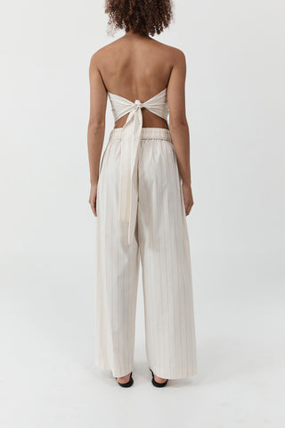 Strapless Tie Back Top in Ecru Stripe