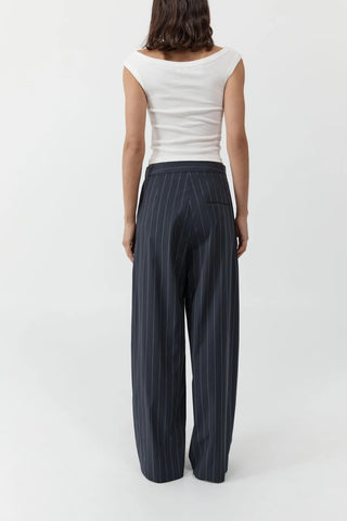 Stripe Relaxed Pleat Pants in Ink Stripe