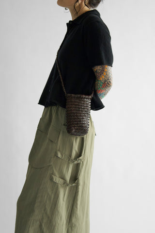 Techy Twill Pull On Midi Skirt in Dark Hazelnut