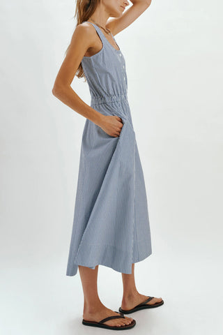 Daphne Sleeveless Dress in Navy Stripe