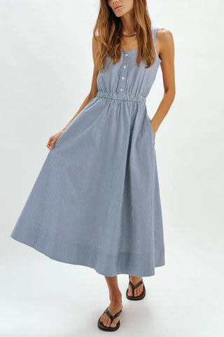 Daphne Sleeveless Dress in Navy Stripe