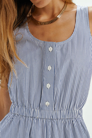 Daphne Sleeveless Dress in Navy Stripe