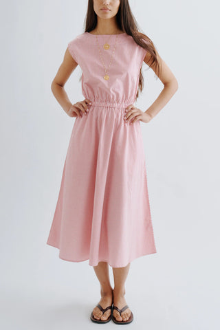 Demi Boatneck Dress in Poppy Stripe