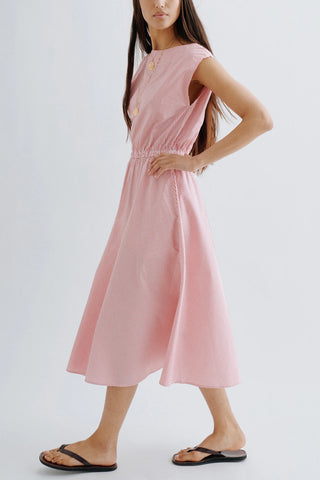 Demi Boatneck Dress in Poppy Stripe