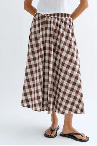 Kyria Circle Skirt in Large Truffle Gingham