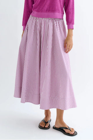 Kyria Circle Skirt in Magenta Stripe