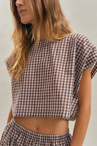 Kori Top in Small Truffle Gingham