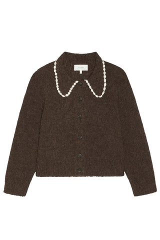 Crochet Collar Cardigan in Chocolate Brown