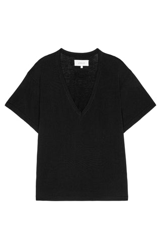 Rayon Jersey V-Neck Tee in Black