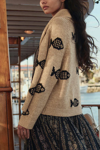 Swimming Fish Lodge Cardigan in Natural