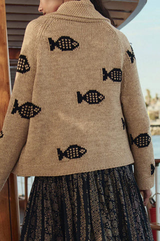Swimming Fish Lodge Cardigan in Natural