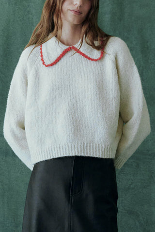 Crochet Collar Pullover in Soft White