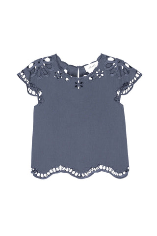 Super Bloom Eyelet Top in Vintage Blue