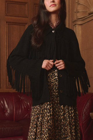 Western Fringe Sweater Jacket in Black