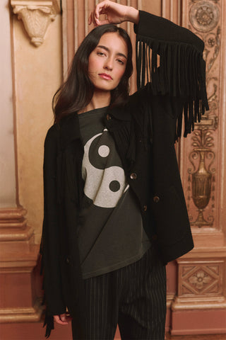 Western Fringe Sweater Jacket in Black