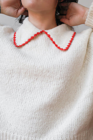 Crochet Collar Pullover in Soft White