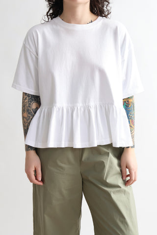 Oversized Ruffle Peplum Tee in White