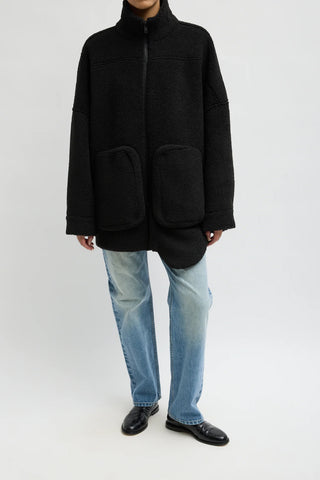 Cozy Fleece Cubic Zip Up Bomber in Black