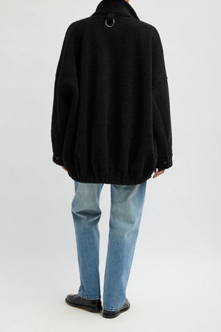 Cozy Fleece Cubic Zip Up Bomber in Black