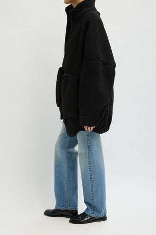 Cozy Fleece Cubic Zip Up Bomber in Black