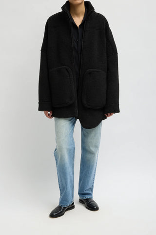 Cozy Fleece Cubic Zip Up Bomber in Black