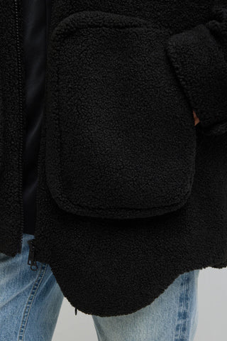 Cozy Fleece Cubic Zip Up Bomber in Black