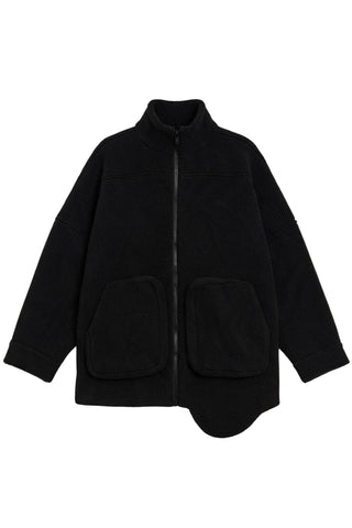 Cozy Fleece Cubic Zip Up Bomber in Black