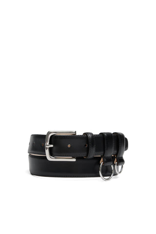 Classic Ring Hardware Leather Belt in Black
