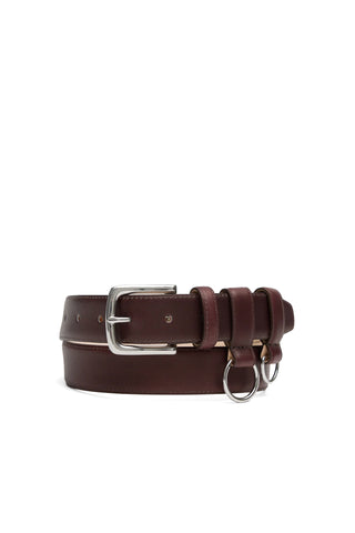 Classic Ring Hardware Leather Belt in Burgundy