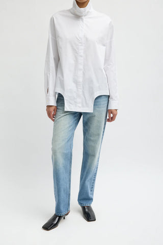 Eco Poplin Easy Shirt With Flap Detail in White
