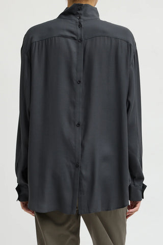 Feather Weight Eco Crepe Funnel Neck Shirt in Dark Grey