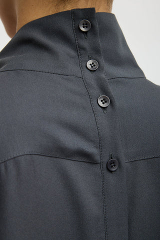 Feather Weight Eco Crepe Funnel Neck Shirt in Dark Grey