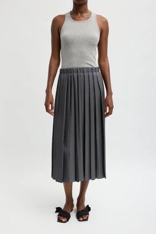 Feather Weight Pleated Pull On Skirt in Grey