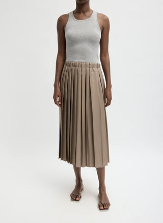 Feather Weight Pleated Pull On Skirt in Latte
