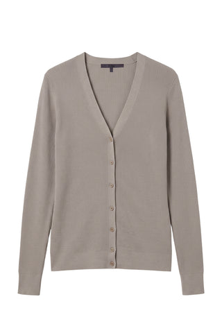 Feather Weight Ribbed Vneck Slim Cardi in Clay