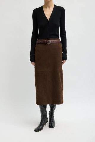 Feather Weight Ribbed Vneck Slim Cardi in Black