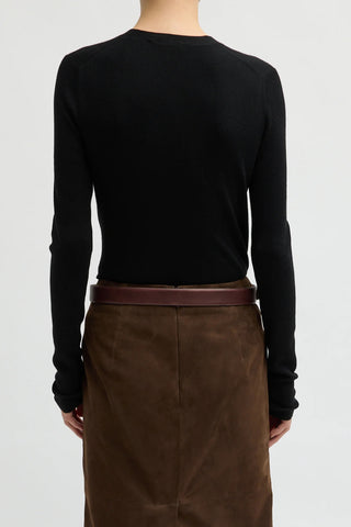 Feather Weight Ribbed Vneck Slim Cardi in Black